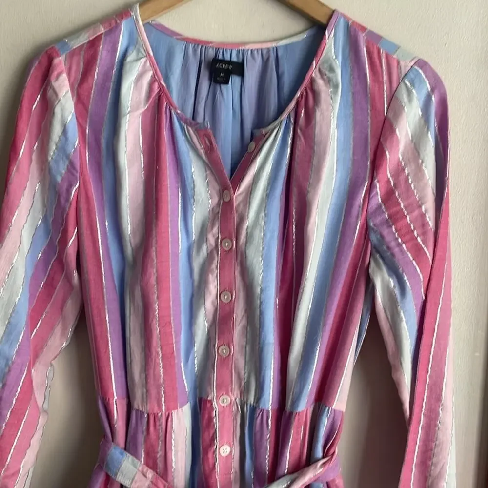 J.Crew Belted button-up dress in pastel stripe